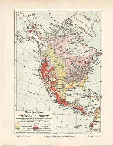 LAMINA ESPASA 5508: Mapa geologico de America del Norte