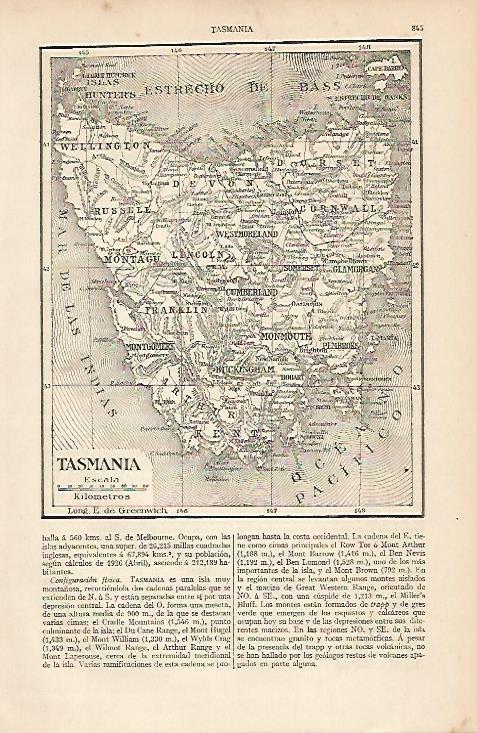 LAMINA ESPASA 5763: Mapa de Tasmania