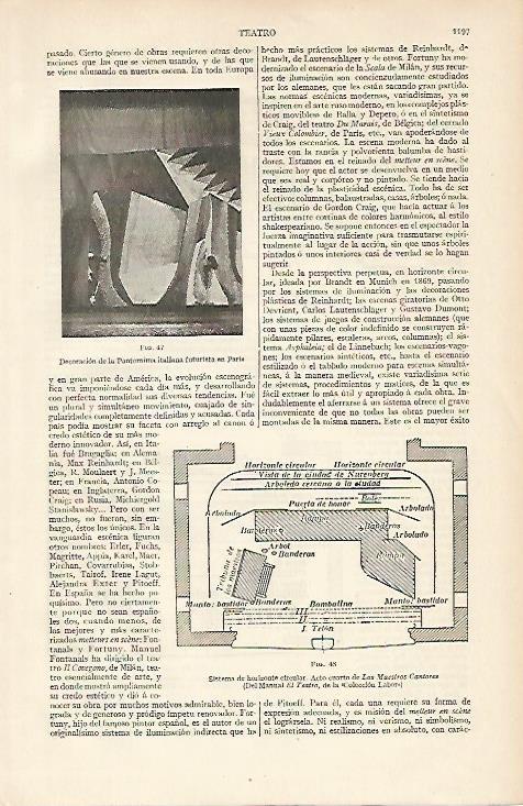 LAMINA ESPASA 5817: Decoracion de la Pantomima italiana futurista en Paris