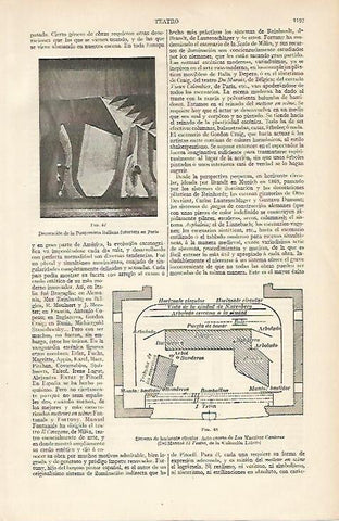 LAMINA ESPASA 5817: Decoracion de la Pantomima italiana futurista en Paris
