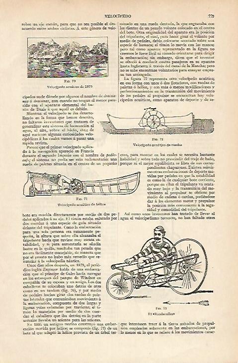 LAMINA ESPASA 5982: Velocipedo acuatico de 1879