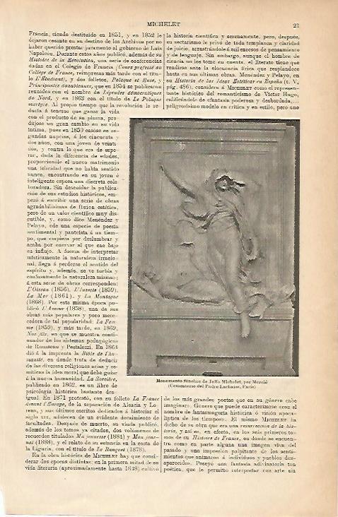 LAMINA ESPASA 5122: Monumento funebre de J. Michelet por Mercie en Paris