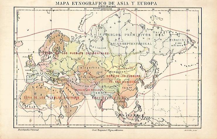 LAMINA ESPASA 5655: Mapa etnografico de Asia y Europa