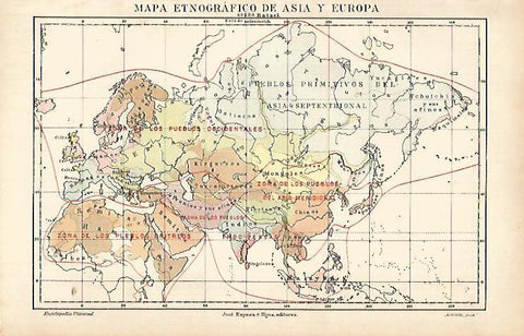 LAMINA ESPASA 5655: Mapa etnografico de Asia y Europa