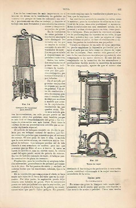 LAMINA ESPASA 5187: Lampara para mineros y tornos de vapor