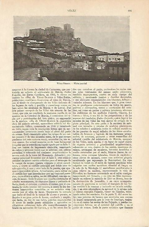 LAMINA ESPASA 5971: Vista de Velez Blanco Murcia