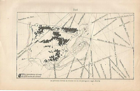 LAMINA ESPASA 5115: La Peninsula Iberica en relacion a la red pentagonal segun Botella