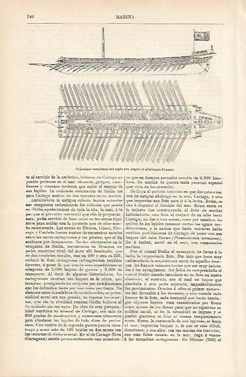LAMINA ESPASA 1089: Dibujo de trirreme de Venecia siglo XVI