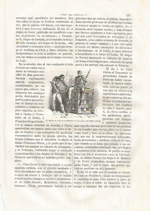 LAMINA 3511: El Duque de Alenzon encerrado en una jaula. 1481