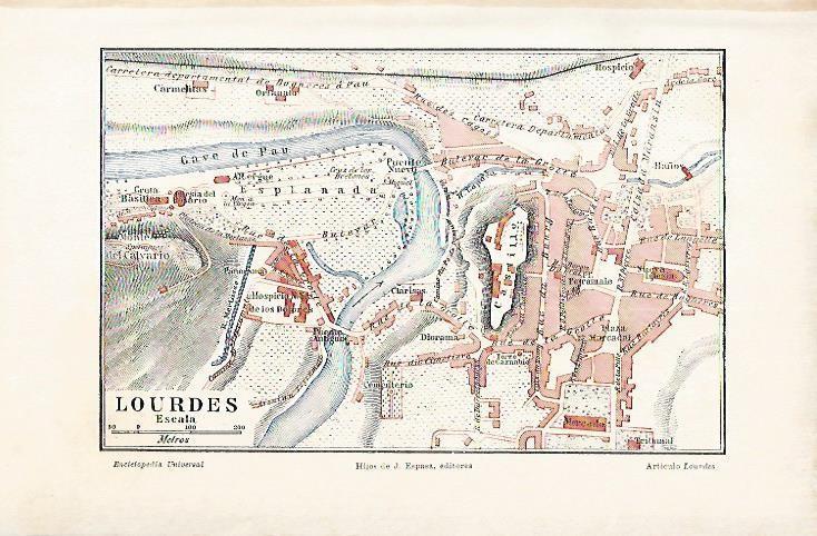 LAMINA ESPASA 1859: Plano de Lourdes