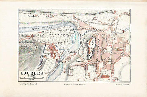 LAMINA ESPASA 1859: Plano de Lourdes