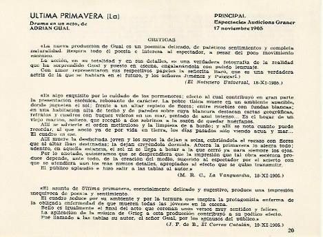 LAMINA 2706: Criticas de La Ultima Primavera. Principal 17 noviembre 1905