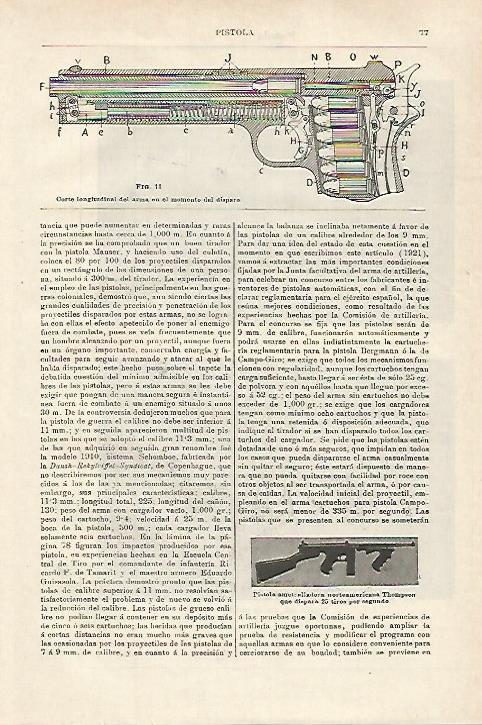 LAMINA ESPASA 27088: Corte longitudinal de una pistola en el momento del disparo