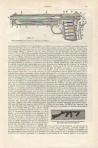 LAMINA ESPASA 27088: Corte longitudinal de una pistola en el momento del disparo
