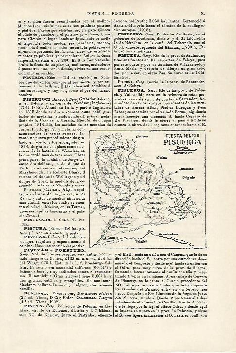 LAMINA ESPASA 27090: Mapa de la cuenca del rio Pisuerga