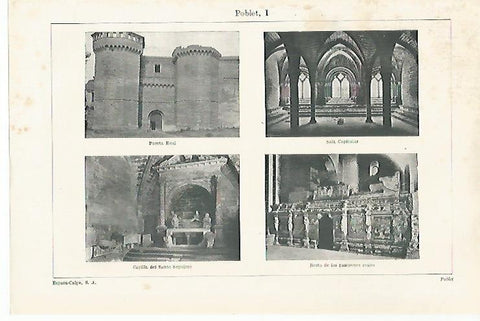 LAMINA ESPASA 27177: Vistas del Monasterio de Poblet