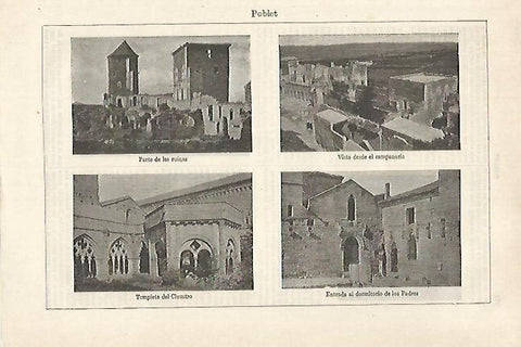 LAMINA ESPASA 27179: Ruinas y vistas del Monasterio de Poblet