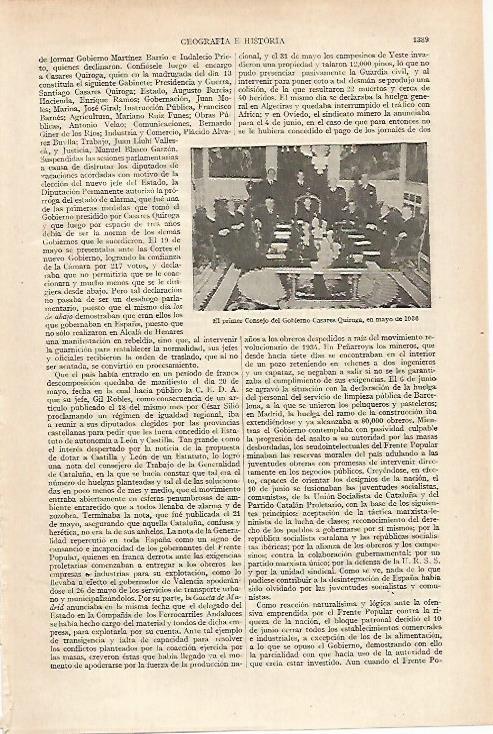 LAMINA ESPASA 27230: Consejo del Gobierno Casares Quiroga en 1936