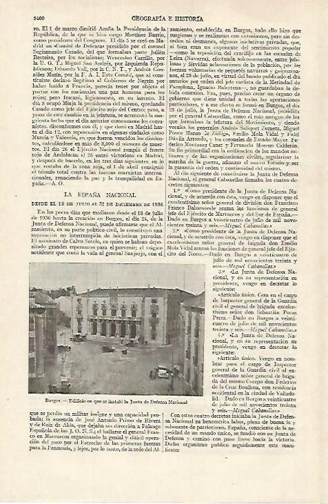 LAMINA ESPASA 27234: Edificio de la Junta de Defensa Nacional en Burgos