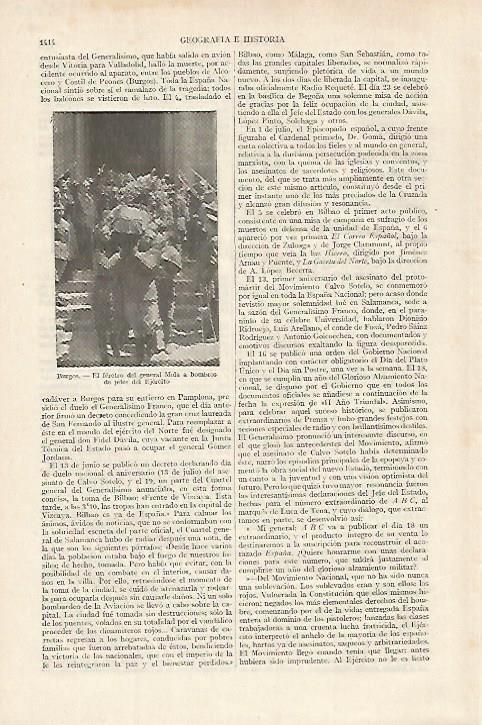 LAMINA ESPASA 27240: Feretro del General Mola en Burgos