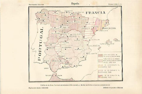 LAMINA ESPASA 27256: Mapa de la Zona Nacional durante la Guerra Civil
