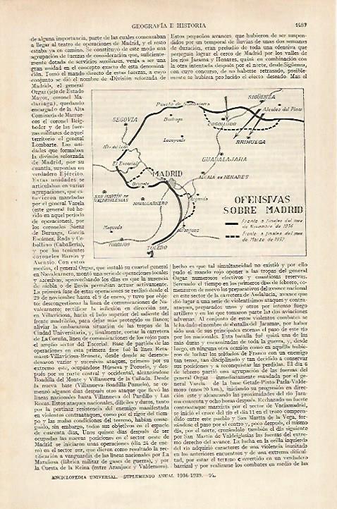 LAMINA ESPASA 27261: Mapa de las ofensivas de Madrid 1936-1937