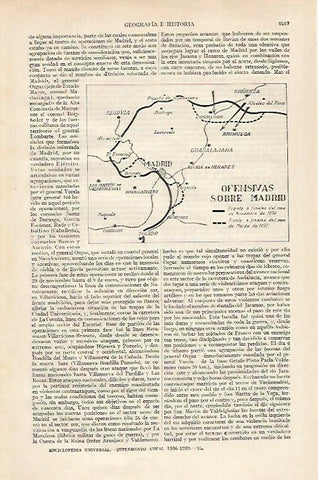 LAMINA ESPASA 27261: Mapa de las ofensivas de Madrid 1936-1937