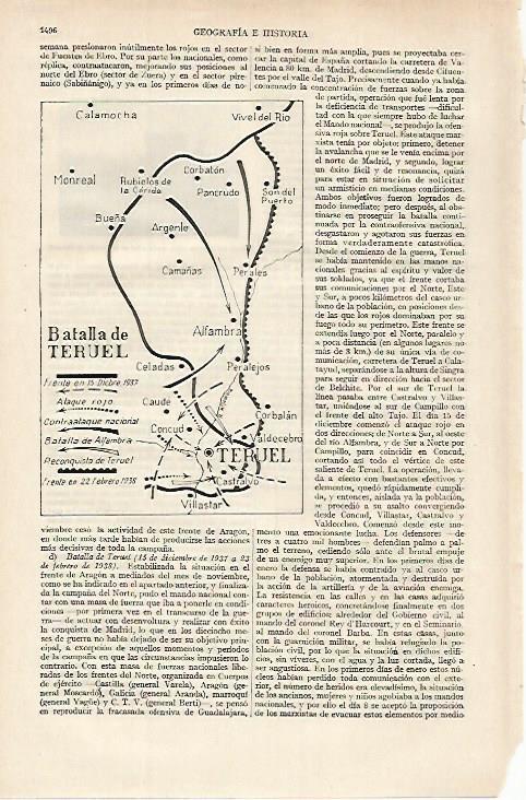 LAMINA ESPASA 27264: Mapa de la Batalla de Teruel 1937
