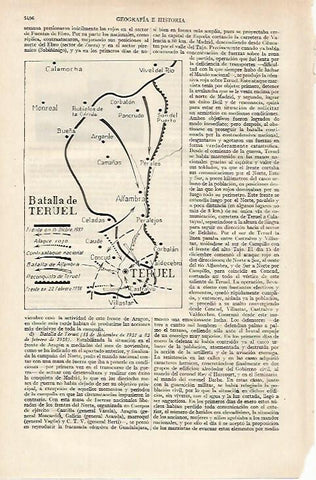 LAMINA ESPASA 27264: Mapa de la Batalla de Teruel 1937