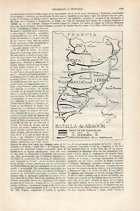 LAMINA ESPASA 27267: Mapa de la Batalla de Aragon 1938