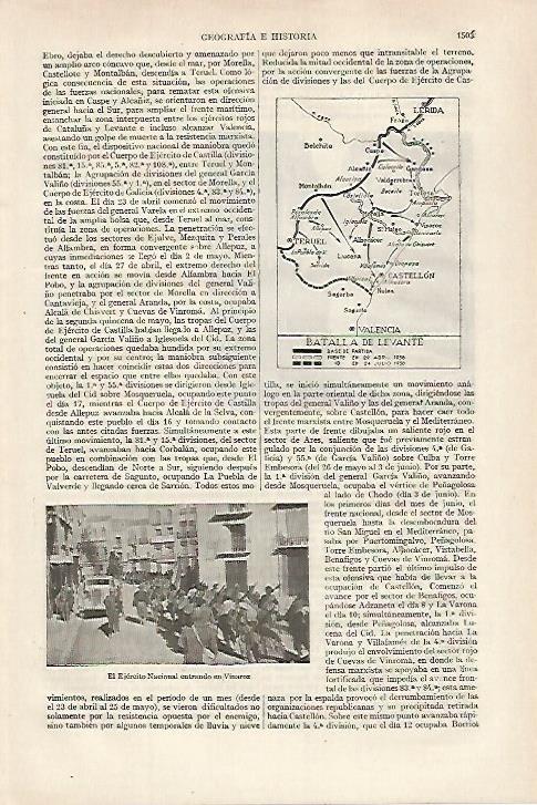 LAMINA ESPASA 27268: Mapa de la Batalla de Levante 1938