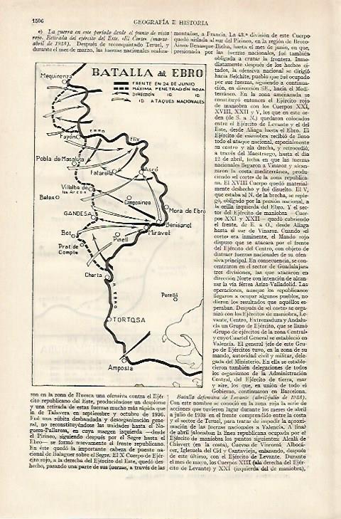 LAMINA ESPASA 27269: Mapa de la Batalla del Ebro 1938