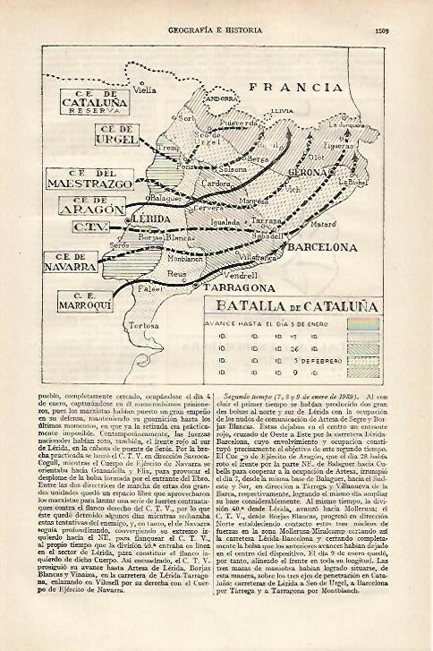 LAMINA ESPASA 27270: Mapa de la Batalla de Cataluña