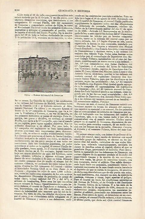 LAMINA ESPASA 27272: Ruinas del Cuartel de Simancas en Gijon