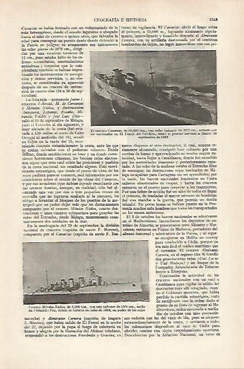 LAMINA ESPASA 27280: El crucero Canarias en 1936