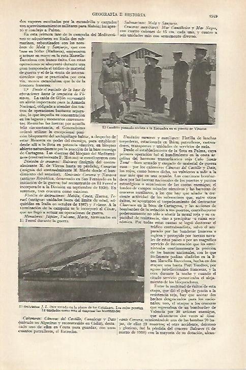 LAMINA ESPASA 27283: Franco pasando revista en el puerto de Vinaroz