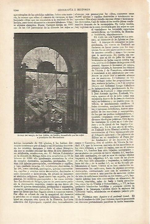 LAMINA ESPASA 27286: Ruinas del templo de San Julian en Sevilla durante la Guerra Civil