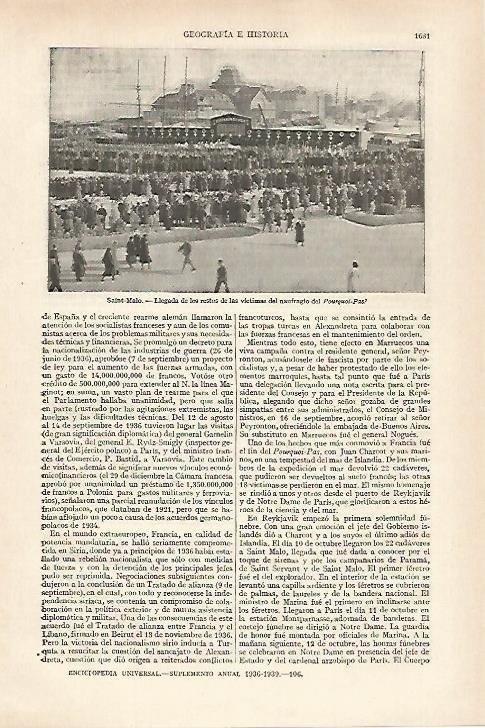 LAMINA ESPASA 27310: Llegada de las victimas del naufragio del Pouquois-Pas? en Saint Malo