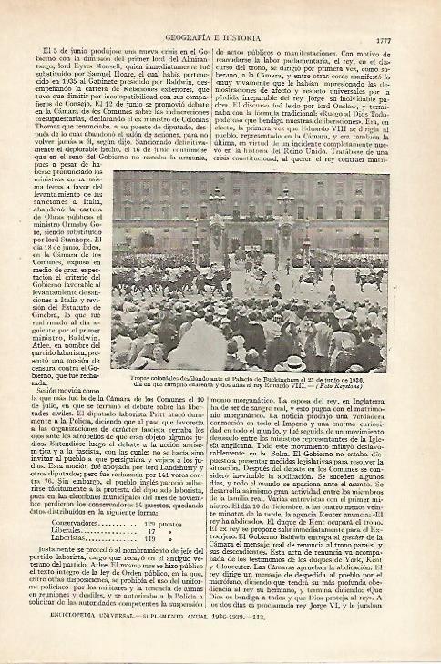 LAMINA ESPASA 27322: Palacio de Buckingham el 28 de junio de 1936