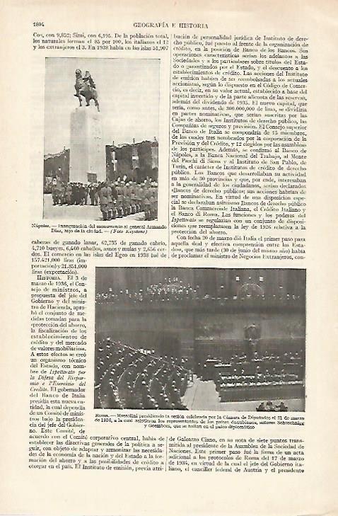 LAMINA ESPASA 27327: Mussilini presidiendo la Camara de los Diputados en 1936