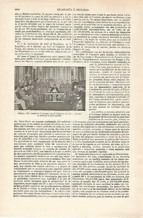 LAMINA ESPASA 27338: El presidente Cardenas de Mexico en 1937
