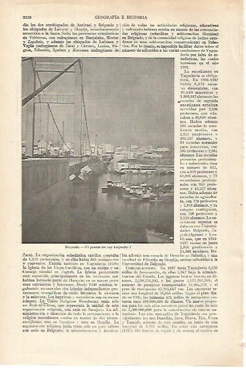 LAMINA ESPASA 27367: Puente del rey Alejandro I en Belgrado