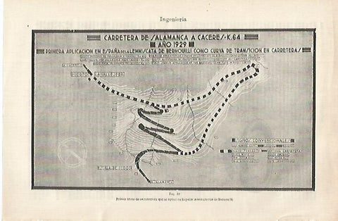 LAMINA ESPASA 27368: Plano de la carretera de Salamanca a Caceres de 1929
