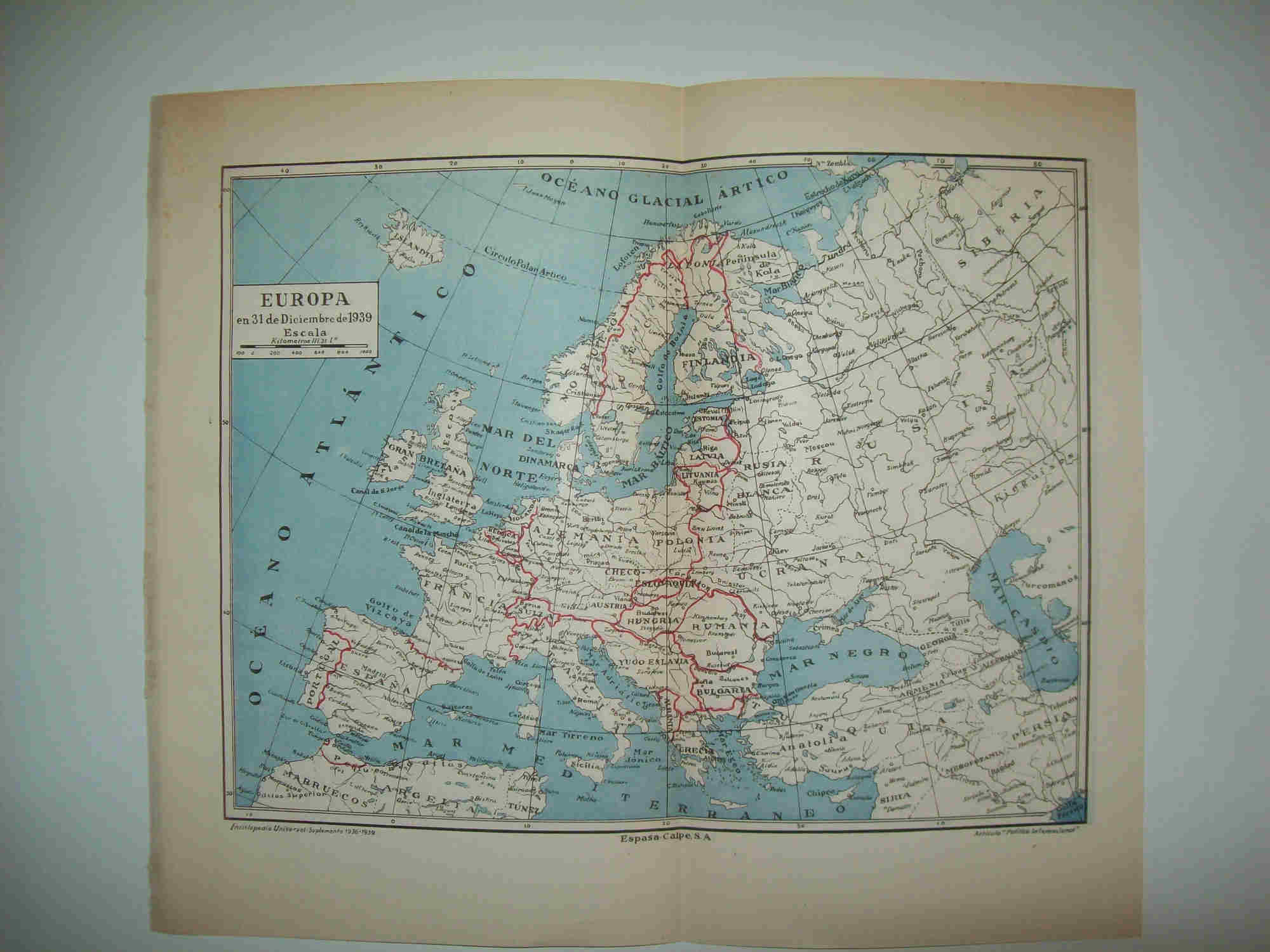 LAMINA ESPASA 27396: Mapa de Europa el 31 diciembre de 1939