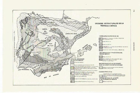 LAMINA ESPASA 27465: Mapa de España de unidades estructurales