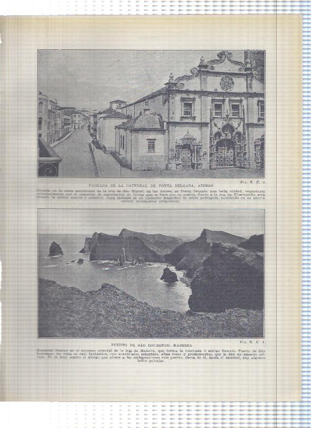 Lamina/sheet/feuille numerada 331/332: fachada catedra Ponta Delgada en Azores y Puerto de Sao Lourenço en Madeira