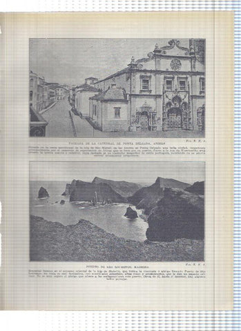 Lamina/sheet/feuille numerada 331/332: fachada catedra Ponta Delgada en Azores y Puerto de Sao Lourenço en Madeira