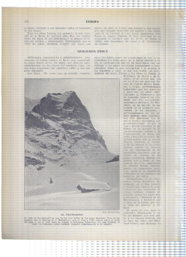 Lamina/sheet/feuille numerada 333/334: Suiza: Vista Alpes en suiza con el Wetterhorn
