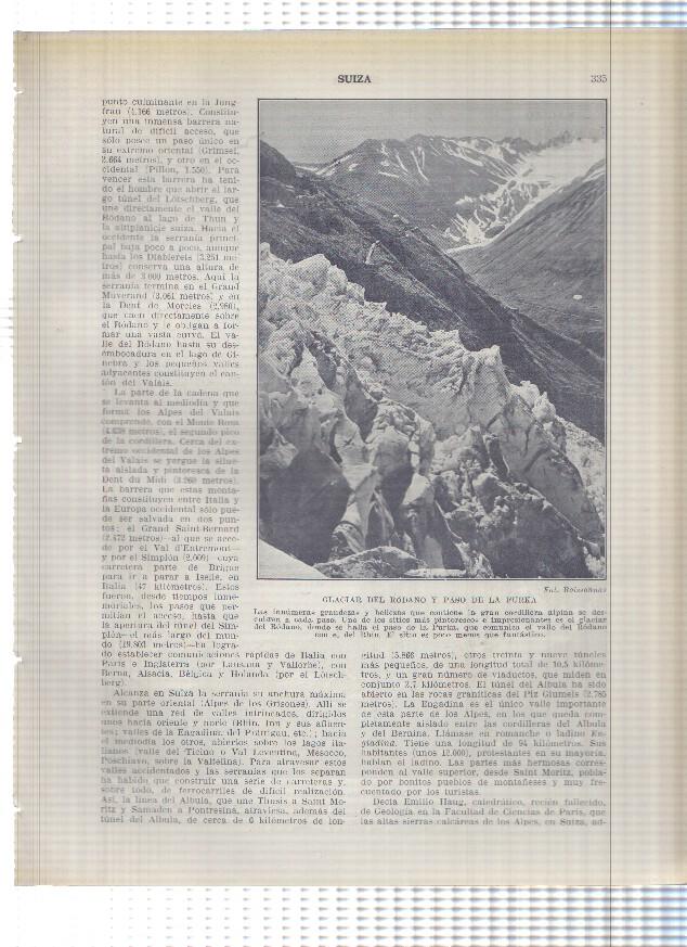 Lamina/sheet/feuille numerada 335/336: Suiza: Glaciar del rodano y paso de la Furka , Plano y vista macizo del Bernina