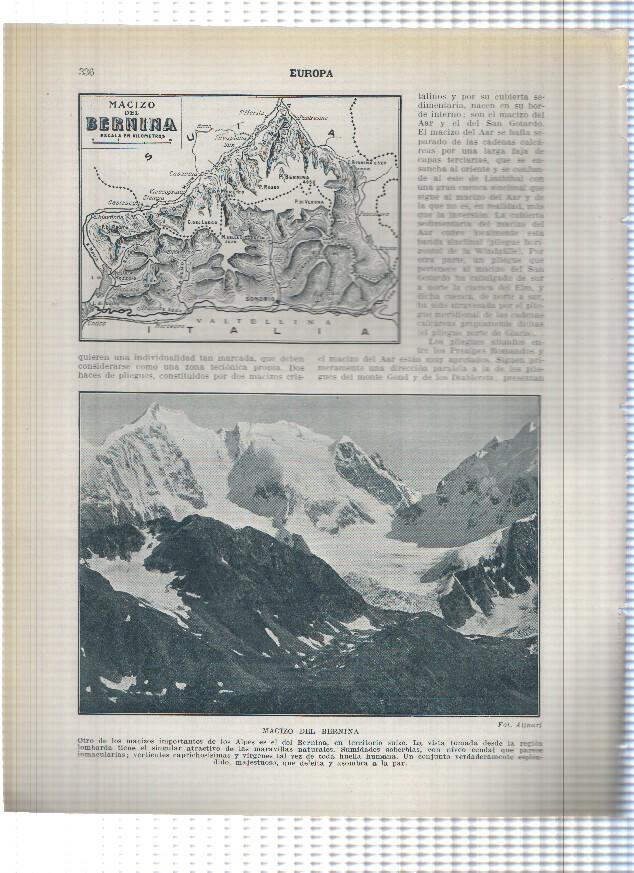 Lamina/sheet/feuille numerada 335/336: Suiza: Glaciar del rodano y paso de la Furka , Plano y vista macizo del Bernina